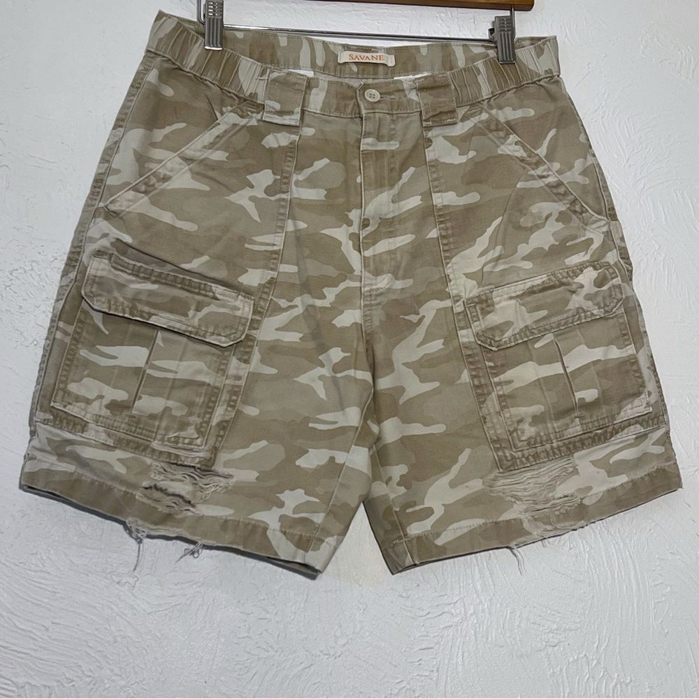 Savane Mens Camo Cargo Shorts Elastic Waist Cotton Outdoor Hiking Utility SZ 30
